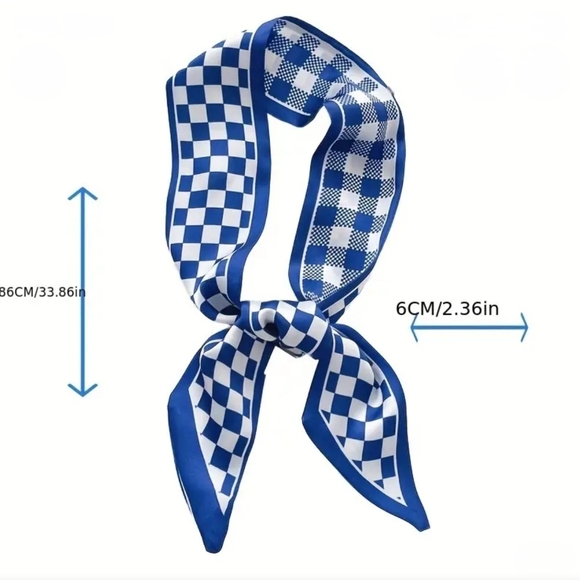 2× Bag Twilly Purse Skinny Scarf Blue Houndstooth - Picture 2 of 3